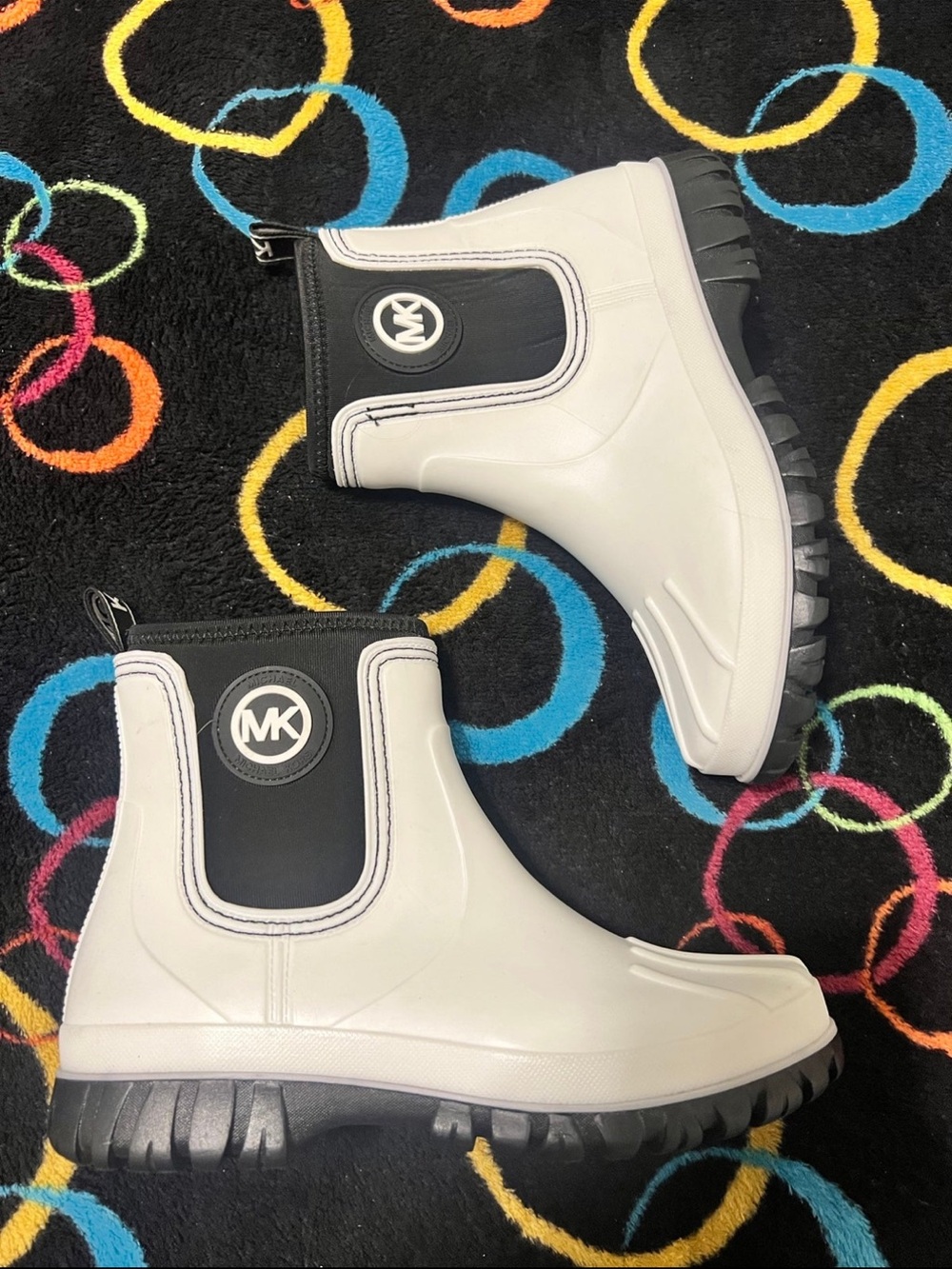 Michael Kors White & Black Chelsea Rain Ankle Boots